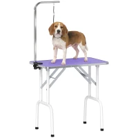 PawHut Foldable Pet Grooming Table for Dogs Cats with Adjustable Arm, Non-slip Surface, Purple(m-9)