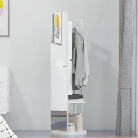 HOMCOM Full Length Glass Mirror with Hidden Jewelry Cabinet and Pine Wood Clothing Rack, White(m-2)