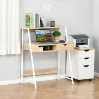 HOMCOM Home Office desk, Computer Desk for Small Spaces, Study Table with Drawer and Storage Shelves, Natural(m-10)