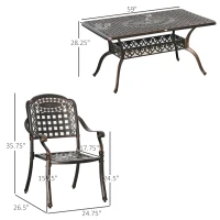 Outsunny 7-Piece Patio Dining Set, Cast Aluminum Outdoor Furniture Set with 6 Armchairs, 1 Table and Umbrella Hole, Bronze(m-3)