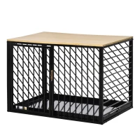 PawHut Furniture Style Dog Crate End Table w/ Cleaning Tray, Steel Dog Cage Kennel for Small Medium Pet Indoor Use Black(m-14)