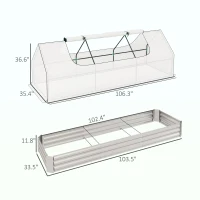 Outsunny 8.6 x 3 x 1ft Metal Planter Box with Mini Greenhouse, Galvanized Raised Garden Bed with Cover, White and Silver(m-3)