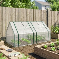 Outsunny 6' x 3' x 3' Portable Greenhouse, Garden Hot House with Two PE/PVC Covers and 2 Roll Up Windows, Clear(m-9)