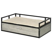 PawHut Elevated Dog Bed, Furniture Style Pet Sofa Couch, Soft Modern Puppy Lounger with Storage Drawer, Cushion, for Medium-sized Animals, Grey(m-11)