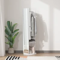 HOMCOM Full Length Glass Mirror with Hidden Jewelry Cabinet and Pine Wood Clothing Rack, White(m-10)