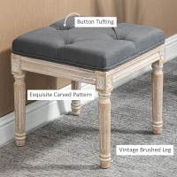 HOMCOM 16" Vintage Ottoman, Tufted Foot Stool with Upholstered Seat, Rustic Wood Legs for Bedroom, Living Room, Gray(m-4)