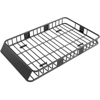 HOMCOM 64"/43" x 39" Car Roof Rack, Length Adjustable Roof Basket, Universal Rooftop Cargo Carrier Basket with U-bolts, 220 lbs Capacity(m-10)