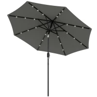 Outsunny 8.8 ft Solar Powered Outdoor Patio Umbrella Round Market Table Umbrella with Adjustable LED Lights Tilt Crank Dark Grey(m-9)