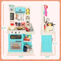 Qaba Kids Play Kitchen Toy Set, Chef Pretend Kitchen Playset with Real Lights & Sounds, 92 Pcs Toy Food, Ages 3-6, Green(m-3)