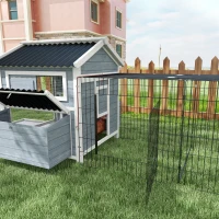 PawHut 11' x 5' x 3.5' Wooden Chicken Coop with Nesting Box, Run, Pull-out Tray, Perches for 2-4 Chickens, Dark Gray(m-9)