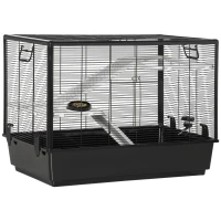 PawHut Hamster Cage, 3-tier Guinea Pig Cage, Pet Play House for Chinchillas with Food Dish Water Bottle, Ramps, Ledges, 31.5", Black(m-1)