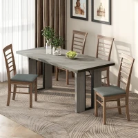 HOMCOM Industrial Kitchen Table for 8, 71" Rectangular Dining Table with Thick Tabletop for Dining Room, Grey Wood Finish(m-8)