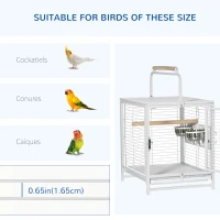 PawHut 18" Heavy Duty Wrought Iron Travel Bird Cage Carrier With Handle Perch And Accessories - White(m-7)