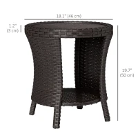 Outsunny 18" Wicker Outdoor Coffee Table, PE Rattan Patio Side Table with 2-Tier Storage, Composite Wood Top, Brown(m-3)