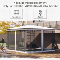 Outsunny Replacement Mosquito Netting for Gazebo 10' x 12' Black Screen Walls for Canopy with Zippers, White(m-4)