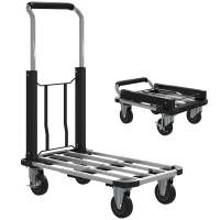 HOMCOM 330 lbs Heavy Duty Hand Truck, Folding Trolley, Dolly with Adjustable Handle and Extendable Platform, Silver and Black(m-9)