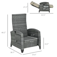 Outsunny Outdoor Recliner Chair with Cushions, Reclining Patio Lounge Chair with Adjustable Footrest, Armrests, Tray Table, Khaki(m-3)