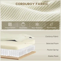 HOMCOM Corner Sofa with Changeable Chaise, Corduroy L-Shaped Sectional Sofa with Pocket Spring, 2 Pillows, Cream White(m-5)