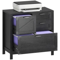 HOMCOM Lateral Filing Cabinet, Farmhouse File Cabinet with 4 Drawers, Fit Letter/A4/Legal Hanging Files, Black Wood Grain(m-9)