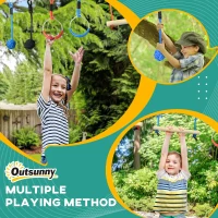 Outsunny Ninja Slackline Set, 30-Piece, 10m Rope with Obstacles, Climbing Frame, Playset Equipment for Children Aged 3-6(m-5)