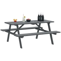 Outsunny Wood Picnic Table, Camping Table and Bench Set with Umbrella Hole for Outdoor, Garden, Patio, Backyard, Grey(m-9)