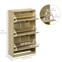 HOMCOM Shoe Storage Cabinet Organizer for 18 Pairs of Shoes with 3 Flip Drawers and Adjustable Shelves, Oak(m-3)