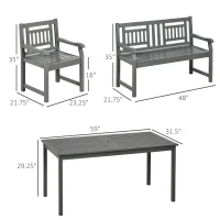 Outsunny 6 Piece Patio Dining Set, Outdoor Poplar Wood Furniture Set, Umbrella Hole Table and Chairs with Bench for Porch, Backyard, Balcony, Outside Garden, Dark Gray(m-3)