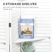 HOMCOM 4 Panel 67" Tall Wood Privacy Screen Room Divider with 3 Shelves and Folding Storage for Bedroom, White(m-4)