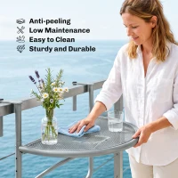 Outsunny Adjustable Balcony Hanging Railing Table, Metal Mounting Mini Wall Desk Storage Rack, Outdoor Flower Stand Serving Table Half Round, Grey(m-7)
