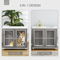 PawHut 34'' 2-in-1 Wooden Dog Kennel, Modern Wire Animal Crate, Pet Cage with Lockable Door and Adjustable Foot Pads, for Small and Medium Dogs, Grey and White(m-4)