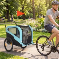 Aosom 2-in-1 Dog Bike Trailer, Pet Stroller for Large Medium Dogs with Foot Support, Quick-Release 360° Front Wheels, Safety Leash, Travelling Carrier, Blue(m-1)
