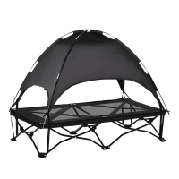 PawHut Elevated Pet Cot with Removable Canopy Shade UV Protection Portable Foldable Raised Bed Cot Carry Bag for Large and Medium-sized Dogs Indoor Outdoor Black(m-2)