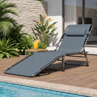 Outsunny Padded Folding Chaise Lounge Chair, Outdoor 6-Level Reclining Camping Tanning Chair with Headrest for Beach, Yard, Patio, Pool, Gray(m-10)
