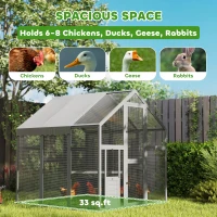 PawHut Large Wooden Chicken Run with Waterproof & Anti-UV Cover, for 6-8 Chickens, for Backyard, Farm, Gray(m-5)