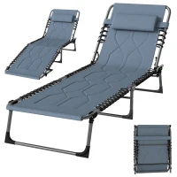 Outsunny Padded Folding Chaise Lounge Chair, Outdoor 6-Level Reclining Camping Tanning Chair with Headrest for Beach, Yard, Patio, Pool, Gray(m-11)
