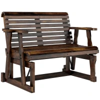 Outsunny Outdoor Glider Bench, Wooden Glider Chair with 2 Cupholders, Slatted Seat and Armrests, Patio Swing Rocking Loveseat(m-9)