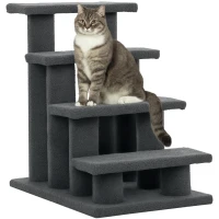 PawHut 23.5" 4 Tier Pet Stairs Dog Cat Step Scratch Post Furniture, Dark Grey(m-9)