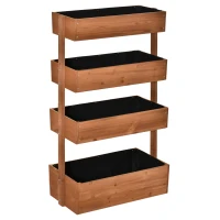 Outsunny Vertical Garden Planter, Wooden 4 Tier Planter Box, Self-Draining with Non-Woven Fabric for Outdoor Flowers, Vegetables and Herbs, Orange(m-11)