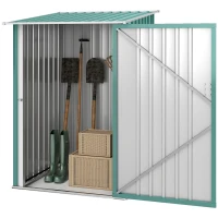 Outsunny 3.3' x 3.4' Lean-to Garden Storage Shed, Outdoor Galvanized Steel Tool House with Lockable Door for Patio Green(m-2)