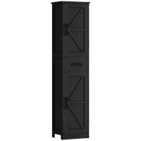 HOMCOM 67" Tall Bathroom Cabinet, Narrow Bathroom Storage Cabinet with Drawer, Barn Doors and Adjustable Shelves, Black(m-9)
