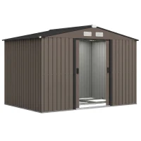 Outsunny Outdoor Shed Garden Storage Shed Tool Storage Building with 4 Vents and 2 Sliding Doors, 9 x 6 FT, Brown(m-11)
