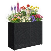 Outsunny Tall Rectangular Planter with Removable Liner, Holes, PE Wicker Large Planter Box for Indoor Outdoor Plants, Black(m-11)