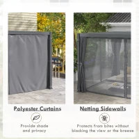 Outsunny 10' x 13' Outdoor Retractable Pergola w/ Sun Shade Aluminum Louvered Top, Pergola w/ Canopy, Curtains, Netting, Gray(m-5)