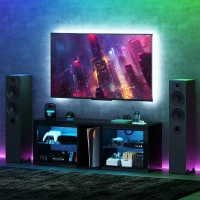 HOMCOM TV Stand Center for 55" with LED Lights and Power Outlets TV Television Cabinet with Adjustable Shelves High Gloss Black(m-2)