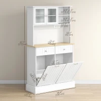 HOMCOM Kitchen Cabinet with Charging Station, 2 Tilt Out Cabinets, Microwave Stand, Freestanding Kitchen Pantry Cabinet, White(m-3)