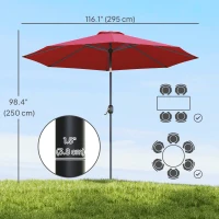 Outsunny 10' x 8' Round Market Umbrella, Patio Umbrella with Crank Handle and Tilt, Outdoor Parasol for Garden, Wine Red(m-3)