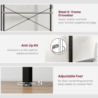 HOMCOM Kitchen Baker's Rack with Power Outlet, Coffee Bar Station with Adjustable Shelves and Hooks, Distressed Grey(m-7)