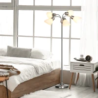 HOMCOM Arc Tree Floor Lamp with 5 Adjustable Rotating Lights, Modern Standing Gooseneck Reading Light for Living Room Bedroom Office, Satin Nickel(m-9)