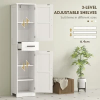 HOMCOM Farmhouse Linen Closet with Drawer, 67" Tall Bathroom Storage Cabinet with Barn Doors and Adjustable Shelves, White(m-7)