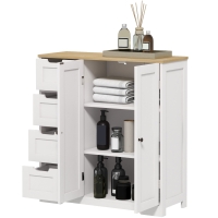 HOMCOM Freestanding Bathroom Floor Cabinet, Modern Bathroom Cabinet with Adjustable Shelf, 4 Drawers and 2 Doors, White
